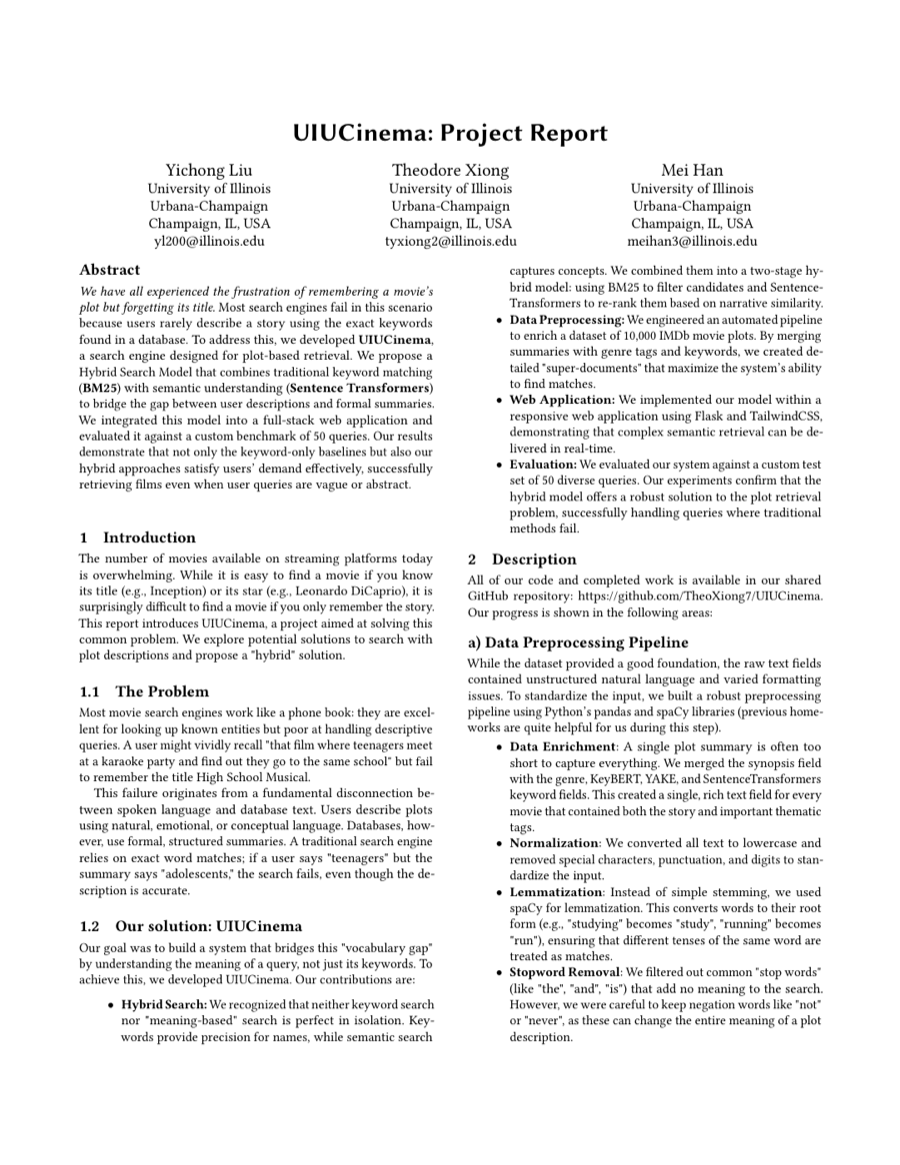 First page of the UIUCinema project report